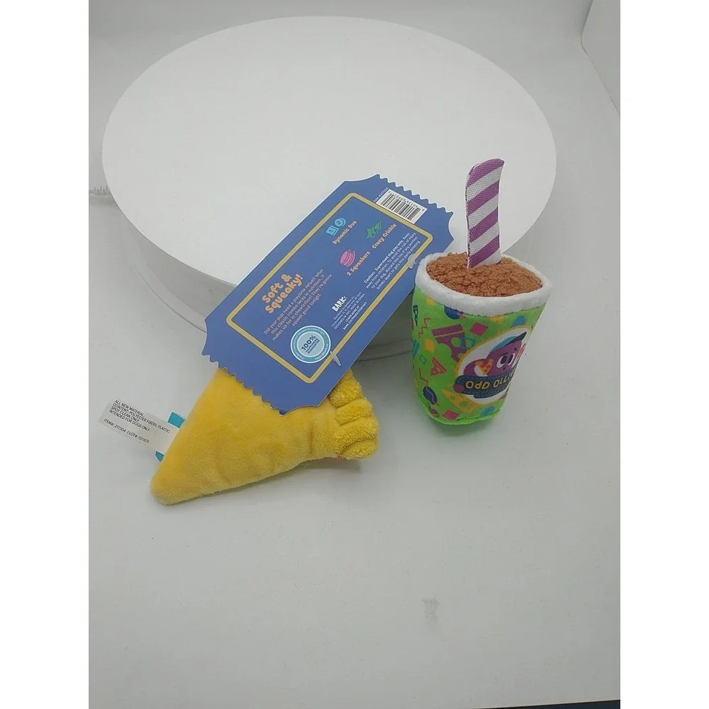 BarkBox Squeak Slice Combo Pizza Soda Plush Dog Toy Set Small 0-20lb New